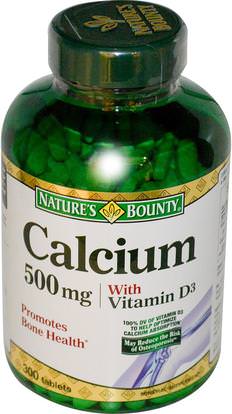 Natures Bounty, Calcium with Vitamin D3, 500 mg, 300 Tablets ,والملاحق، والمعادن، والكالسيوم فيتامين د