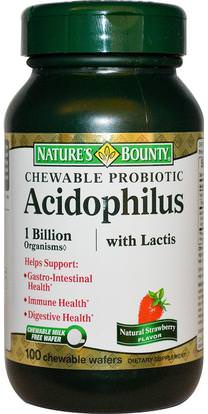 Natures Bounty, Chewable Probiotic Acidophilus with Lactis, Natural Strawberry Flavor, 100 Chewable Wafers ,المكملات الغذائية، البروبيوتيك، استقرت البروبيوتيك