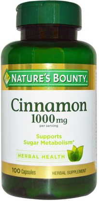 Natures Bounty, Cinnamon, 1000 mg, 100 Capsules ,الأعشاب، القرفة استخراج