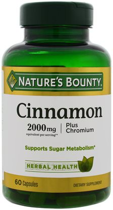 Natures Bounty, Cinnamon, Plus Chromium, 2000 mg, 60 Capsules ,الأعشاب، القرفة استخراج