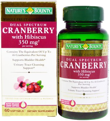 Natures Bounty, Cranberry, with Hibiscus, Dual Spectrum, 60 Softgels ,الأعشاب، التوت البري