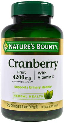 Natures Bounty, Cranberry, With Vitamin C, 250 Rapid Release Softgels ,الأعشاب، التوت البري