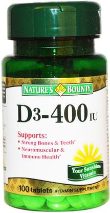 Natures Bounty, D3, 400 IU, 100 Tablets ,الفيتامينات، فيتامين d3