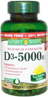 Natures Bounty, D3, Maximum Strength, 5000 IU, 240 Rapid Release Softgels ,الفيتامينات، فيتامين d3