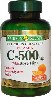 Natures Bounty, Delicious Chewable Vitamin C-500 mg, With Rose Hips, Natural Orange Flavor, 90 Tablets ,الفيتامينات، فيتامين ج، فيتامين ج مضغ