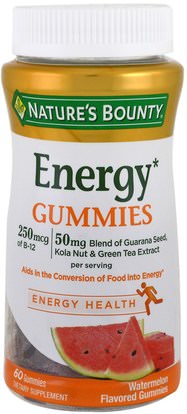 Natures Bounty, Energy Gummies, Watermelon Flavored, 60 Gummies ,منتجات حساسة للحرارة، المكملات الغذائية، غوميز