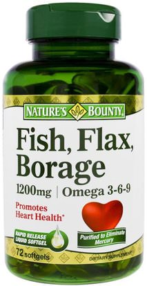 Natures Bounty, Fish, Flax, Borage, Omega 3-6-9, 1,200 mg, 72 Softgels ,المكملات الغذائية، ايفا اوميجا 3 6 9 (إيبا دا)