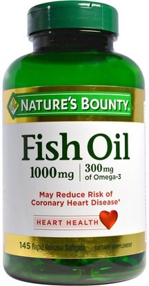 Natures Bounty, Fish Oil, 1000 mg, 145 Rapid Release Softgels ,المكملات الغذائية، إيفا أوميجا 3 6 9 (إيبا دا)، زيت السمك، سوفتغيلس زيت السمك
