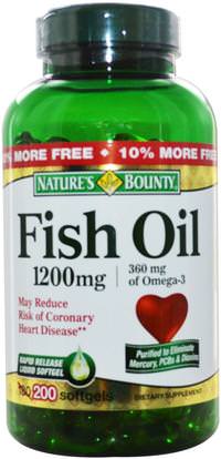 Natures Bounty, Fish Oil, 1200 mg, 200 Rapid Release Softgels ,المكملات الغذائية، إيفا أوميجا 3 6 9 (إيبا دا)، زيت السمك، سوفتغيلس زيت السمك