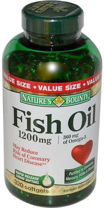 Natures Bounty, Fish Oil, 1200 mg, 320 Rapid Release Softgels ,المكملات الغذائية، إيفا أوميجا 3 6 9 (إيبا دا)، زيت السمك، سوفتغيلس زيت السمك