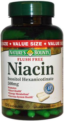 Natures Bounty, Flush Free Niacin, 500 mg, 120 Capsules ,الفيتامينات، فيتامين ب، فيتامين b3، النياسين دافق مجانا، الصحة
