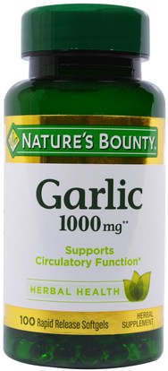 Natures Bounty, Garlic, 1,000 mg, 100 Rapid Release Softgels ,المكملات الغذائية، المضادات الحيوية، الثوم