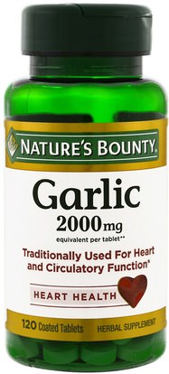 Natures Bounty, Garlic, Heart Health, 2,000 mg, 120 Coated Tablets ,المكملات الغذائية، المضادات الحيوية، الثوم