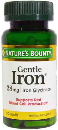 Natures Bounty, Gentle Iron, 28 mg, 90 Capsules ,المكملات الغذائية، والمعادن، والحديد