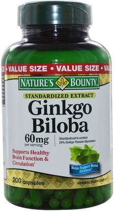 Natures Bounty, Ginkgo Biloba, 60 mg, 200 Capsules ,الأعشاب، الجنكة، بيلوبا