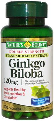 Natures Bounty, Ginkgo Biloba, Double Strength, 120 mg, 100 Capsules ,الأعشاب، الجنكة، بيلوبا