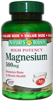 Natures Bounty, Magnesium, High Potency, 500 mg, 200 Coated Tablets ,المكملات الغذائية، المعادن، أكسيد المغنيسيوم