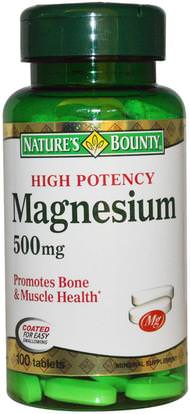 Natures Bounty, Magnesium, High Potency, 500 mg, 100 Coated Tablets ,المكملات الغذائية، المعادن، أكسيد المغنيسيوم