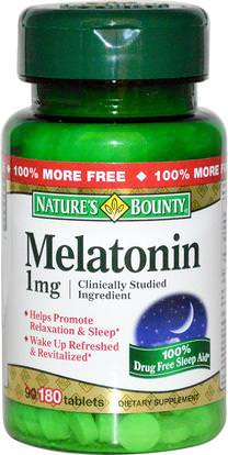 Natures Bounty, Melatonin, 1 mg, 180 Tablets ,والمكملات الغذائية، الميلاتونين 1 ملغ، والنوم