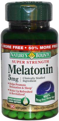 Natures Bounty, Melatonin, 5 mg, 90 Rapid Release Softgels ,المكملات الغذائية، الميلاتونين 5 ملغ