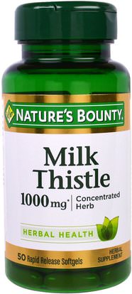 Natures Bounty, Milk Thistle, 1000 mg*, 50 Rapid Release Softgels ,الصحة، السموم، الحليب الشوك (سيليمارين)