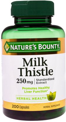 Natures Bounty, Milk Thistle, 250 mg, 200 Capsules ,الصحة، السموم، الحليب الشوك (سيليمارين)