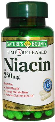 Natures Bounty, Niacin, Time Released, 250 mg, 90 Capsules ,الفيتامينات، فيتامين ب، فيتامين b3، فيتامين b3 - النياسين