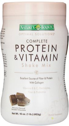 Natures Bounty, Optimal Solutions, Complete Protein & Vitamin Shake Mix, Decadent Chocolate, 16 oz (453 g) ,والمكملات الغذائية، والبروتين