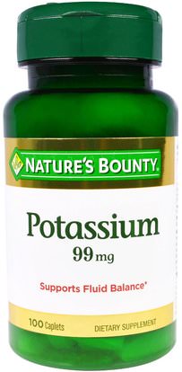 Natures Bounty, Potassium, 99 mg, 100 Caplets ,المكملات الغذائية، المعادن، غلوكونات البوتاسيوم
