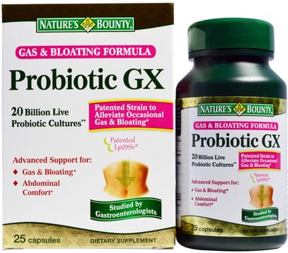 Natures Bounty, Probiotic GX, Gas & Bloating Formula, 25 Capsules ,المكملات الغذائية، البروبيوتيك