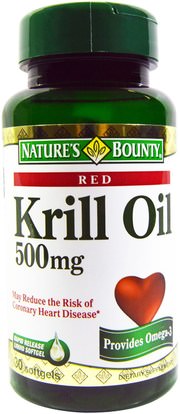 Natures Bounty, Red Krill Oil, 500 mg, 30 Softgels ,المكملات الغذائية، إيفا أوميجا 3 6 9 (إيبا دا)، زيت الكريل