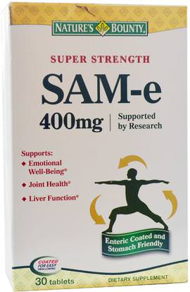 Natures Bounty, SAM-e (S-Adenosyl-L-Methionine), Super Strength, 400 mg, 30 Tablets ,الصحة، تعاطي المخدرات، الإدمان، سام-e (s-أدينوسيل ميثيونين)، سام-e 400 ملغ