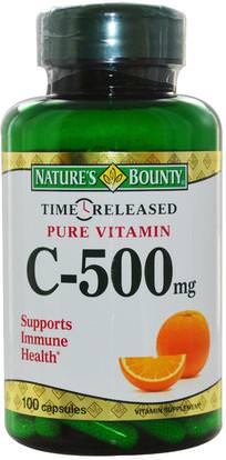 Natures Bounty, Time Released Pure Vitamin C, 500 mg, 100 Capsules ,الفيتامينات، فيتامين ج