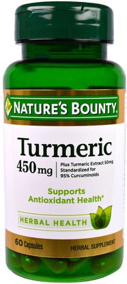 Natures Bounty, Turmeric, 450 mg, 60 Capsules ,المكملات الغذائية، مضادات الأكسدة، الكركمين