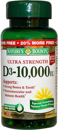 Natures Bounty, D3, Ultra Strength, 10,000 IU, 72 Rapid Release Softgels ,الفيتامينات، فيتامين d3
