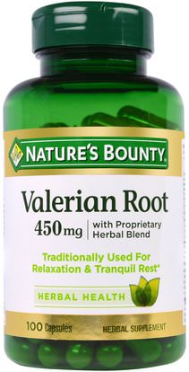 Natures Bounty, Valerian Root with Proprietary Herbal Blend, 450 mg, 100 Capsules ,الأعشاب، فاليريان