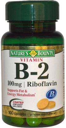 Natures Bounty, Vitamin B-2, 100 mg, 100 Tablets ,الفيتامينات، فيتامين ب، فيتامين b2 - الريبوفلافين