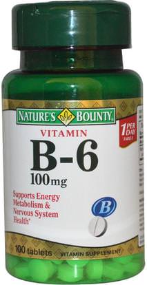 Natures Bounty, Vitamin B-6, 100 mg, 100 Tablets ,الفيتامينات، فيتامين ب، فيتامين b6 - البيريدوكسين