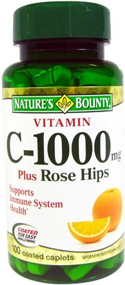 Natures Bounty, Vitamin C-1000 Plus Rose Hips, 100 Coated Caplets ,الفيتامينات، فيتامين ج