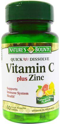 Natures Bounty, Vitamin C plus Zinc, Natural Citrus Flavor, 60 Quick Dissolve Tablets ,الفيتامينات، فيتامين ج