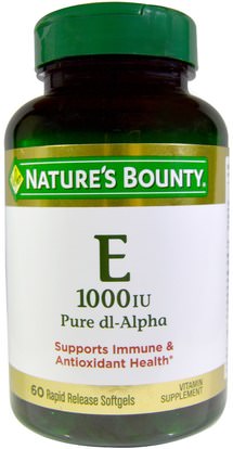 Natures Bounty, Vitamin E, Pure Dl-Alpha, 1000 IU, 60 Rapid Release Softgels ,الفيتامينات، فيتامين e