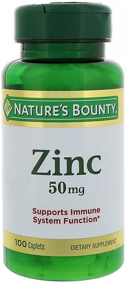 Natures Bounty, Zinc, Chelated, 50 mg, 100 Caplets ,المكملات الغذائية، المعادن، الزنك