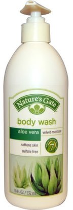 Natures Gate, Body Wash, Velvet Moisture, Aloe Vera, 18 fl oz (532 ml) ,حمام، الجمال، هلام الاستحمام