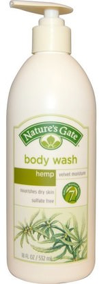 Natures Gate, Body Wash, Velvet Moisture, Hemp, 18 fl oz (532 ml) ,حمام، الجمال، هلام الاستحمام