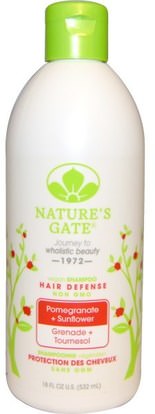 Natures Gate, Shampoo, Hair Defense, Vegan, Pomegranate + Sunflower, 18 fl oz (532 ml) ,حمام، الجمال، دقة بالغة، فروة الرأس، الشامبو