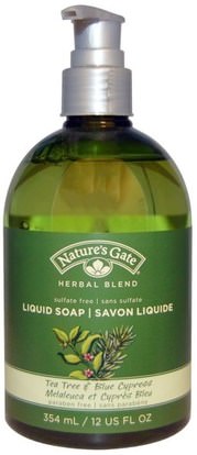 Natures Gate, Herbal Blend, Liquid Soap, Tea Tree & Blue Cypress, 12 fl oz (354 ml) ,حمام، الجمال، الصابون