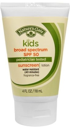 Natures Gate, Kids, Broad Spectrum SPF 50 Sunscreen, Lotion, Fragrance-Free, 4 fl oz (118 ml) ,صحة الطفل، الطفل والاطفال المنتجات، واقية من الشمس، سف 50-75