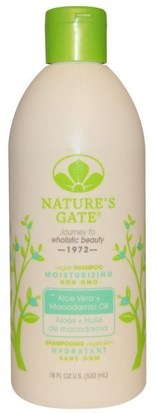 Natures Gate, Shampoo, Moisturizing, Vegan, Aloe Vera + Macadamia Oil, 18 fl oz (532 ml) ,حمام، الجمال، دقة بالغة، فروة الرأس، الشامبو