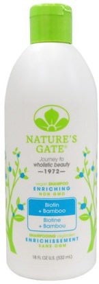 Natures Gate, Shampoo, Enriching, Vegan, Biotin + Bamboo, 18 fl oz (532 ml) ,حمام، الجمال، دقة بالغة، فروة الرأس، الشامبو