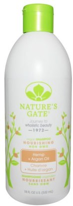 Natures Gate, Shampoo, Nourishing, Vegan, Hemp + Argan Oil, 18 fl oz (532 ml) ,حمام، الجمال، دقة بالغة، فروة الرأس